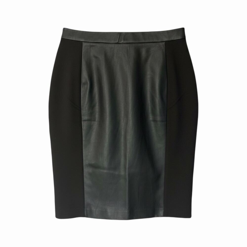 Black Label By Evan Picone Women’s Black Faux Leather Panel Skirt Sz XL NWT